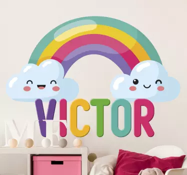 Dúha prispôsobené meno s modrými mrakmi ilustrácia nástenná maľba - Tenstickers