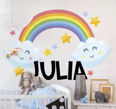 Dúha s hviezdami veľký oblak ilustrácie wall art - Tenstickers