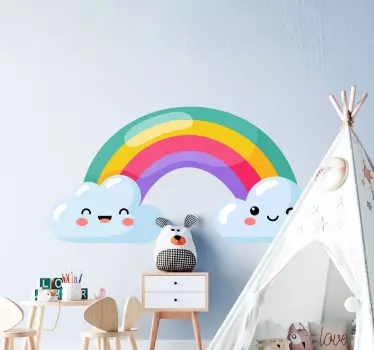Dúha so šťastnými mrakmi ilustrácia wall art - Tenstickers
