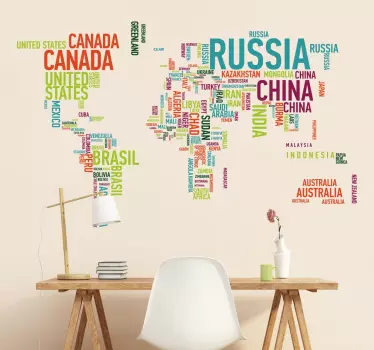 Farebná mapa sveta s nálepkou krajín - Tenstickers