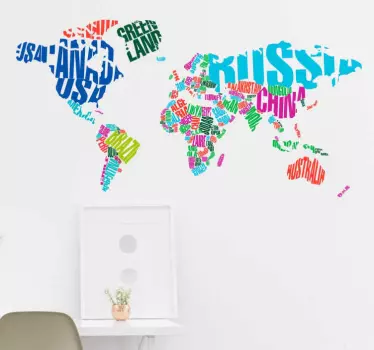 Farebná mapa sveta s nálepkou s textom krajiny - Tenstickers