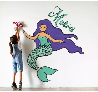 Fialová morská panna ilustrácia detská Nálepky na stenu do spálne - Tenstickers