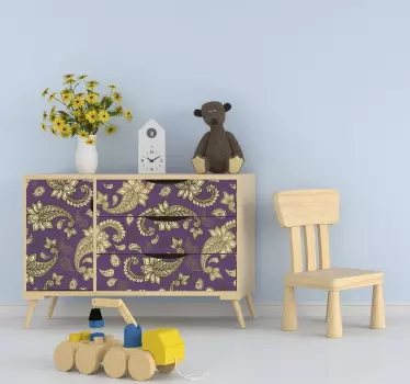 Fialové a zlaté nálepky paisley na nábytok - Tenstickers
