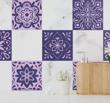 Fialové kvetinové dlaždice prenos - Tenstickers
