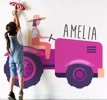 Fialový traktor s obtlačkom hračky menom dievčatá - Tenstickers
