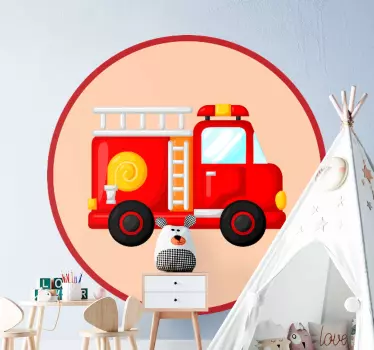 Hasič červené hasičské auto detská samolepka na stenu - Tenstickers