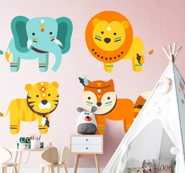 Indické detské zvieratá nálepky na stenu - Tenstickers