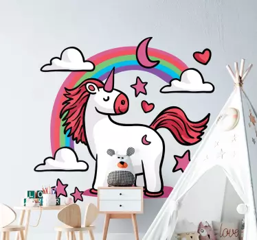 Jednorožec mraky hviezdy ružová rozprávka fototapeta - Tenstickers