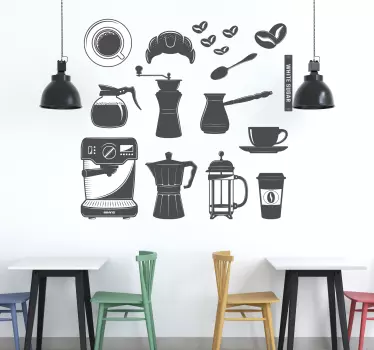 Kávová súprava menu nápojová samolepka na stenu - Tenstickers