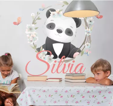 Nálepka pre deti panda s kvetmi a menom - Tenstickers