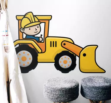 Kreslený bager pracujúci s ilustráciou nástenné umenie - Tenstickers