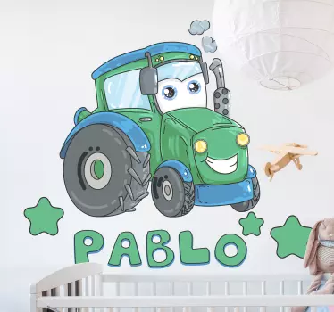Kreslený traktor s vlastnou nálepkou s menom - Tenstickers