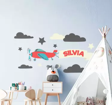 Lietadlá s menom a hviezdami ilustračný obraz na stenu - Tenstickers