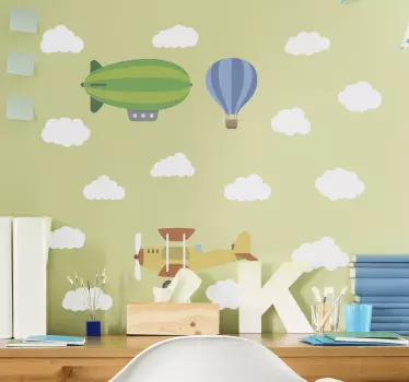 Lietadlo letiace s teplovzdušným balónom ilustrácie wall art - Tenstickers