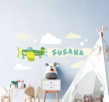 Lietadlo s menom a oblakmi ilustrácia nástenné umenie - Tenstickers