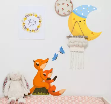 Líška pri pohľade na mesiac karikatúra fototapeta - Tenstickers