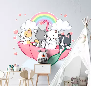 Mačiatka a dáždnik ilustrácie nástenné umenie - Tenstickers