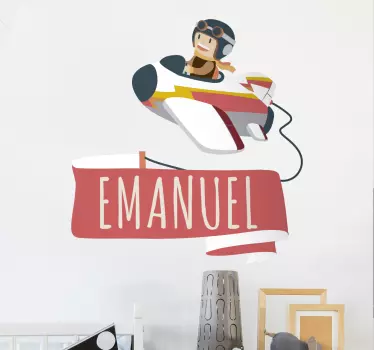 Malé lietadlo s menom cartoon wall sticker - Tenstickers