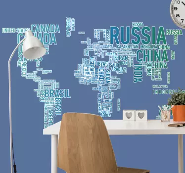 Mapa napísané krajiny samolepka na stenu - Tenstickers