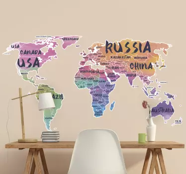 Mapa sveta nápisy mapa sveta obtlačky - Tenstickers