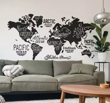 Mapa sveta s nálepkou na stenu s mapou - Tenstickers