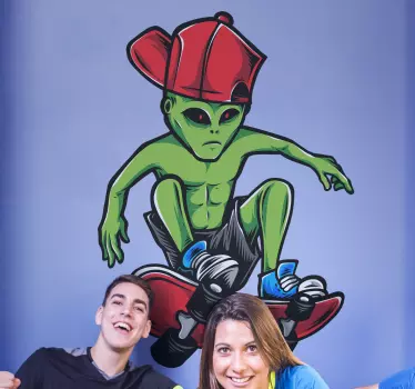 Mimozemšťan na nálepke skateboardu pre extrémne športy - Tenstickers