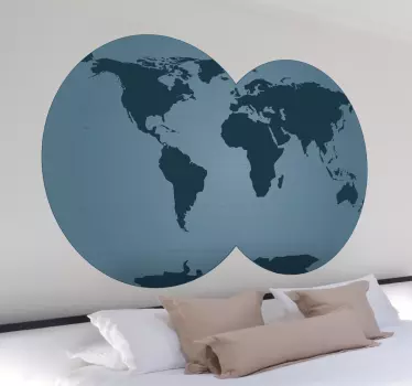 Modrá mapa sveta s dvojitou nálepkou zemegule - Tenstickers