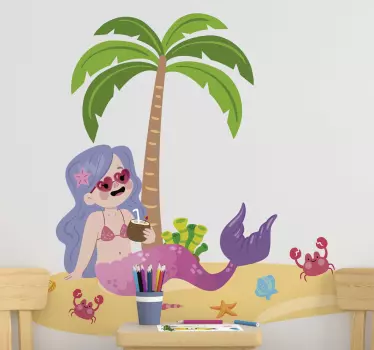 Morská víla na pláži ilustrácie múr umenie - Tenstickers