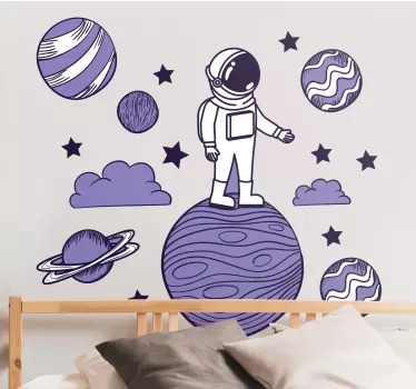 Nálepka astronaut kresliť s planétou vesmír - Tenstickers
