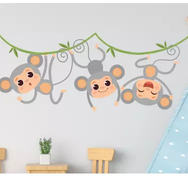 Nálepka divých zvierat tri visiace opice - Tenstickers
