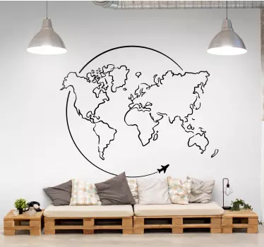 Nálepka na stenu mapa sveta a lietadlo - Tenstickers