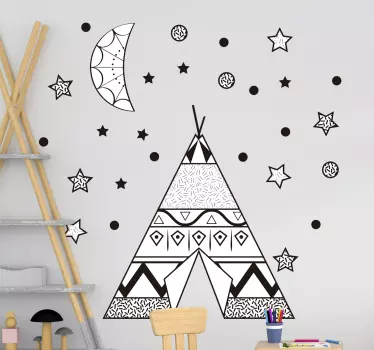 Nálepka na teepee stan s hviezdami a mesačnou detskou spálňou - Tenstickers
