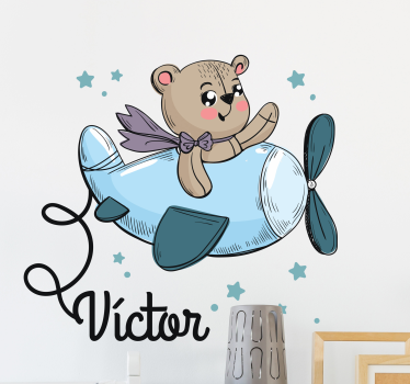 Nálepka personalizovaného letúna s medvedíkom - Tenstickers