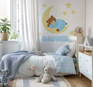 Nalepka plyšový medvedík modré šťastné sny s menom - Tenstickers