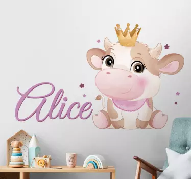 Nálepka pre deti ružová krava s menom - Tenstickers