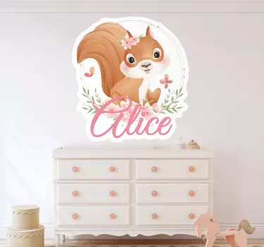 Nálepka pre deti s menom na veveričke - Tenstickers