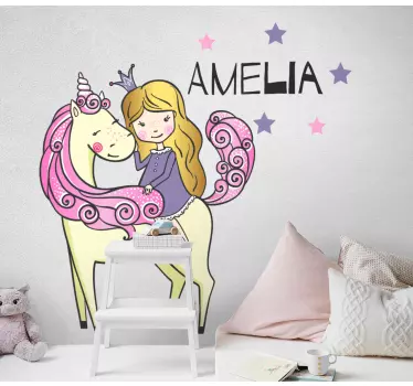 Nálepka pre deti dievča a jednorožec - Tenstickers