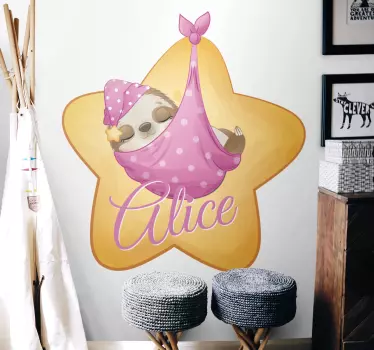 Nálepka pre deti prispôsobená lenivcovi a hviezde - Tenstickers