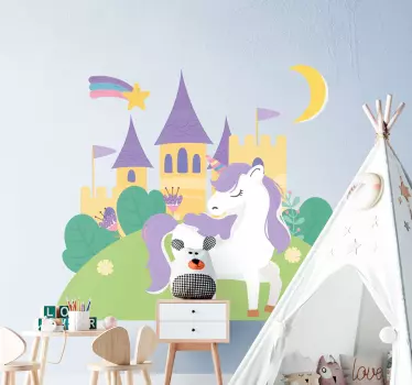 Nálepka pre deti fantázia hradu jednorožca - Tenstickers