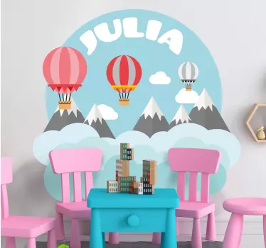 Nálepka pre deti hory a balón s menom - Tenstickers