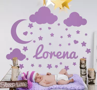 Nálepka pre deti hravá scéna s obláčikmi - Tenstickers
