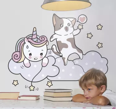 Nálepka pre deti hravé dobrodružstvo jednorožca - Tenstickers