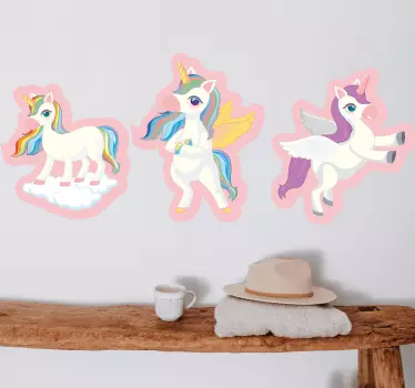 Nálepka pre deti hravé trio jednorožcov - Tenstickers