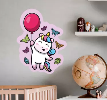 Nálepka pre deti hravý jednorožec s balónom - Tenstickers