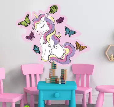 Nálepka pre deti jednorožec s motýlikmi - Tenstickers