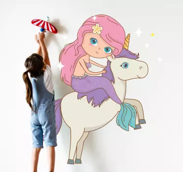 Nálepka pre deti morská panna a jednorožec fantázia - Tenstickers