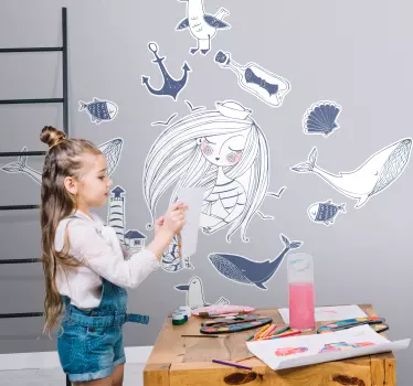 Nálepka pre deti morská panna a morské stvorenia - Tenstickers
