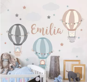 Nálepka pre deti teplovzdušné balóny s menom - Tenstickers