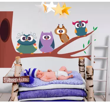 Nálepka pre deti očarujúca rodina sova - Tenstickers