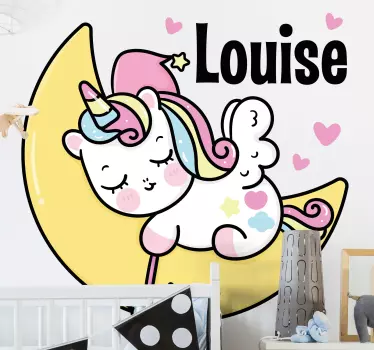 Nálepka pre deti oddychujúci jednorožec na mesiaci - Tenstickers